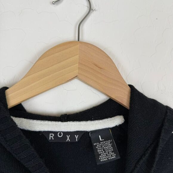 Vintage Y2K Roxy knit hoodie pullover late 1990's / early 2000's black white - Picture 4 of 6